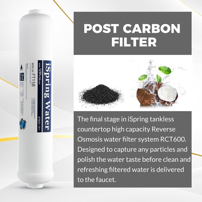 iSpring FT15B Activated Post Carbon Water Filter Replacement Cartridge with Quick Connect for Countertop Reverse Osmosis RO System RCT600 - Image 3
