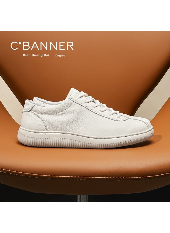 C.banner First Layer Cowhide Autumn New Men's Casual Shoes Soft Sole Versatile Men's White Sneakers Board Shoes White 38