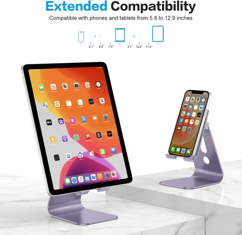 Omoton Adjustable Tablet Stand for Desk, Upgraded Longer Arms for Greater Stability, T2 Tablet Holder with Hollow Design for Bigger Sized Phones and Tablets Such as iPad Pro/Air/Mini, Purple - Image 2