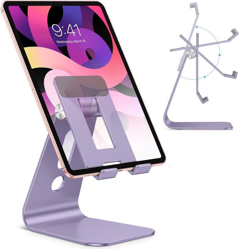 Omoton Adjustable Tablet Stand for Desk, Upgraded Longer Arms for Greater Stability, T2 Tablet Holder with Hollow Design for Bigger Sized Phones and Tablets Such as iPad Pro/Air/Mini, Purple - Image 1