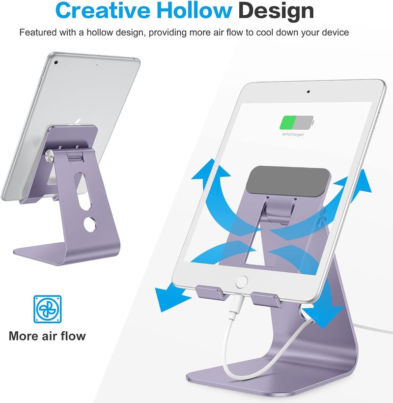 Omoton Adjustable Tablet Stand for Desk, Upgraded Longer Arms for Greater Stability, T2 Tablet Holder with Hollow Design for Bigger Sized Phones and Tablets Such as iPad Pro/Air/Mini, Purple - Image 5