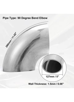 X AUTOHAUX 1 Pcs OD 5 Inch 90 Degree Mandrel Bend Elbow SS304 Stainless Steel Bend Tube Exhaust Elbow Pipe for Car Modified Exhaust System 5" Piping Silver Tone  - Image 3