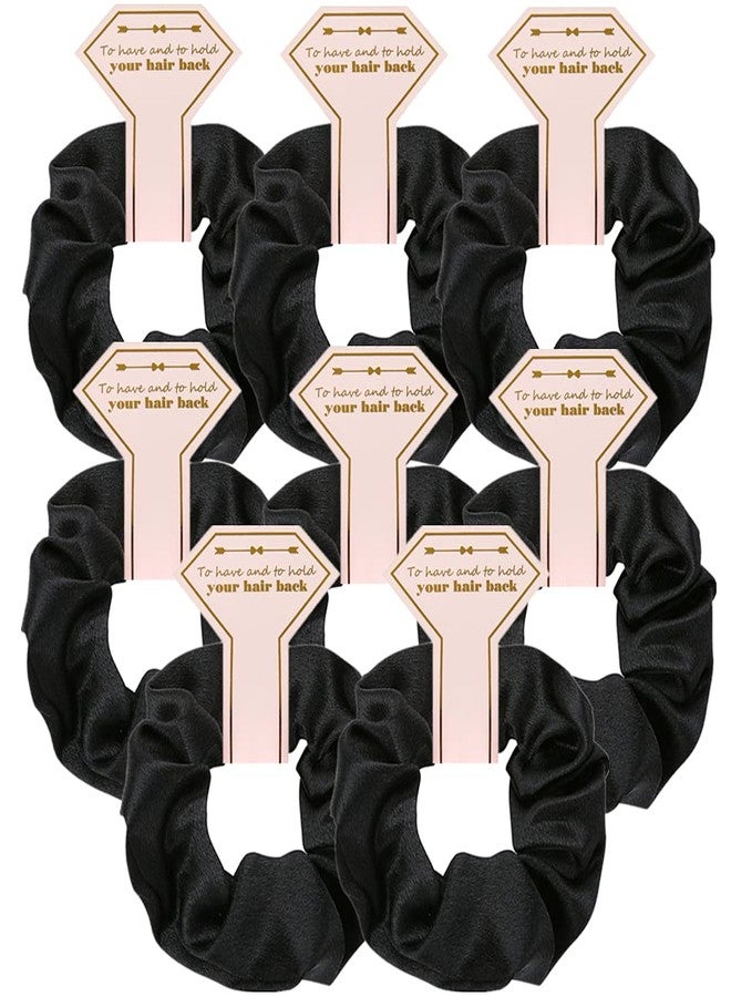 Hasoar 8 Count Black Satin Hair Ties - Bridesmaid Proposal Gifts, Bachelorette Party Favors, Bridesmaid Gifts, Wedding Party Favors (8pcs) - Image 1