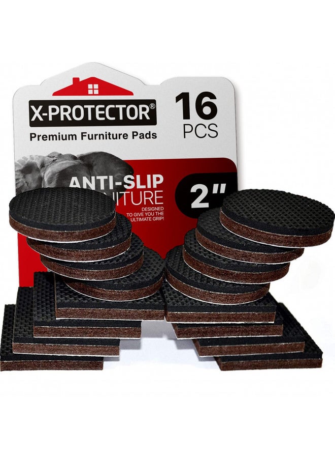 X-Protector 16 PCS 2" Non-Slip Furniture Pads X-Protector - Premium Furniture Grippers! Self-Adhesive Rubber Feet for Furniture Feet - Ideal Non-Skid Furniture Pads Floor Protectors to Keep Furniture in Place! 