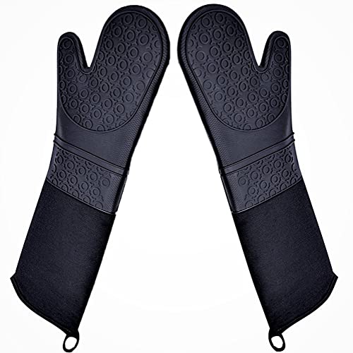 DoMii Professional Silicone Oven Mitts Baking Gloves Elbow Length Heat Resistant Quilted Gloves 2-Pack 19.5" Y - Image 1