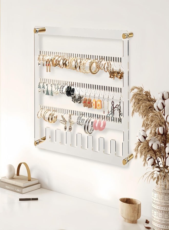 humberboat Earring Holder Organizer, 4 Layer Wall Mounted Ear Stud Display Storage, Acrylic Large Capacity Jewelry Organizer Earring Display and Storage for Studs, Dangling, Necklace - Image 1