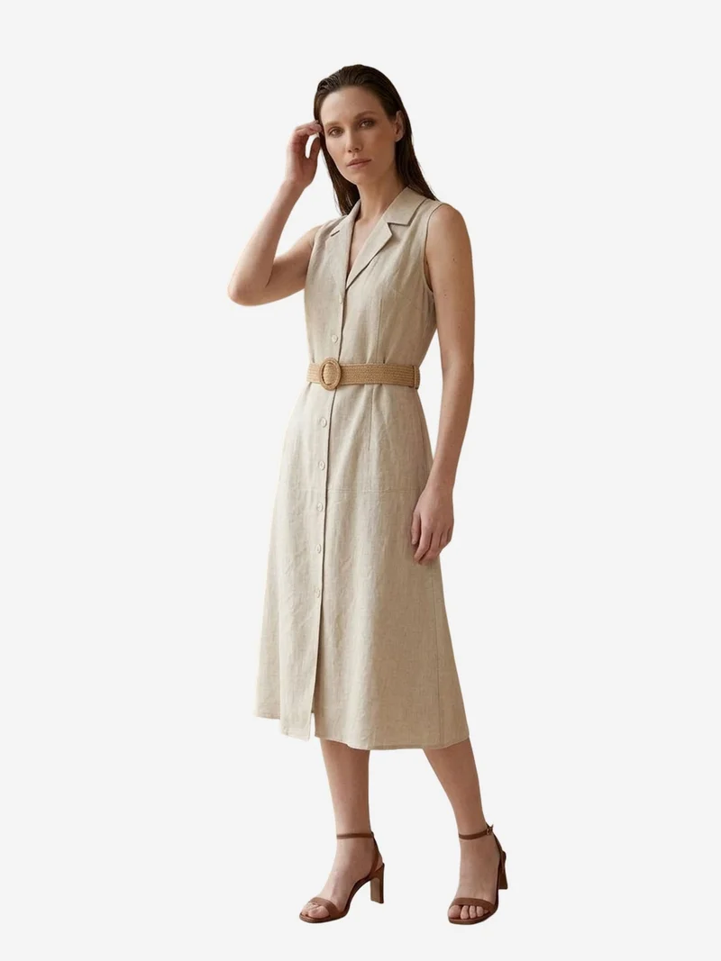 My Fashion Stone Natural MY FASHION Sleeveless Midi Shirt Dress for Women | Best Price UAE