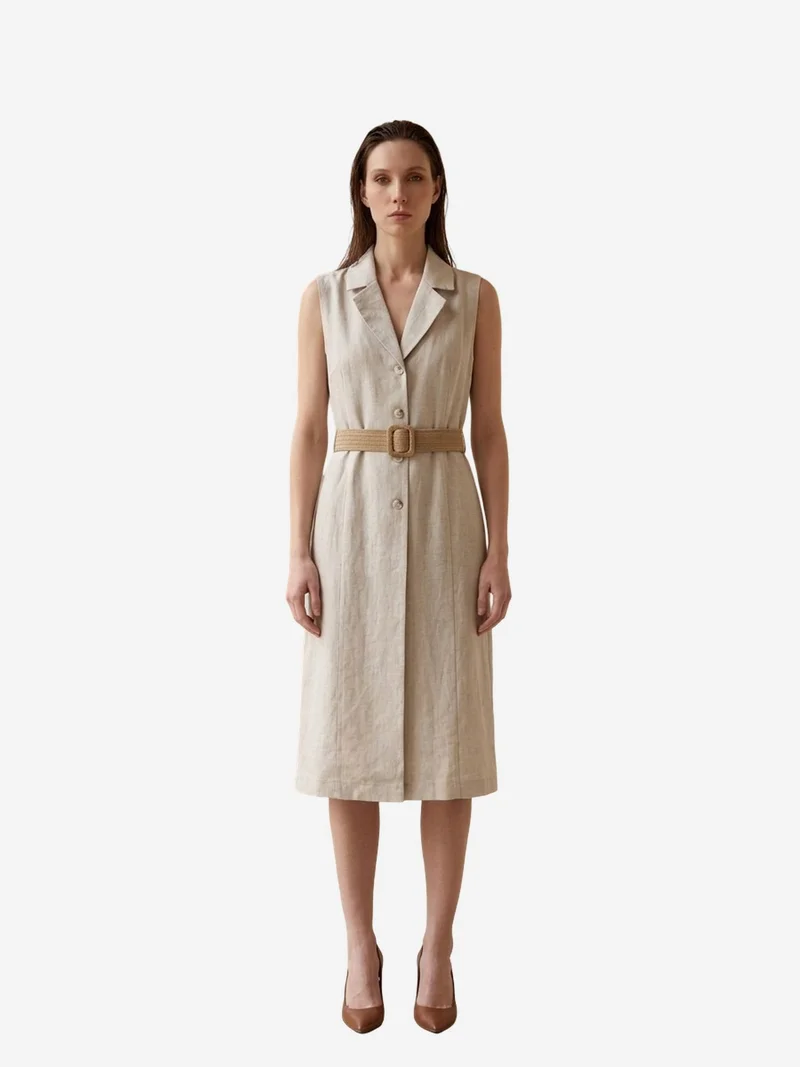 My Fashion Stone Natural MY FASHION Sleeveless Midi Shirt Dress for Women | Best Price UAE