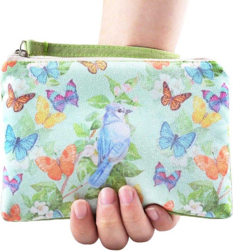 Rantanto Small Cute Cash Coin Purse, Canvas Change Purse, Kawaii Coin Pouch With Handle Christmas Gift For Women Teenager Girls (BG0025 Flying Butterflies And Bird) - Image 3