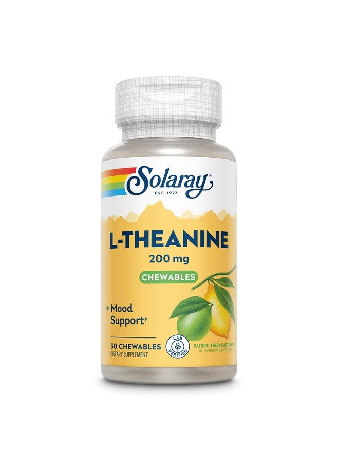 SOLARAY سولاري L ثيانين 200 ملغ، مكمل دعم المزاج مع فيتامين B6 - دعم مهدئ أثناء التوتر العرضي - نكهة الليمون واللايم الطبيعية - ضمان 60 يوم، مختبر موثق - 30 حصة، 30 مضغ - Image 1
