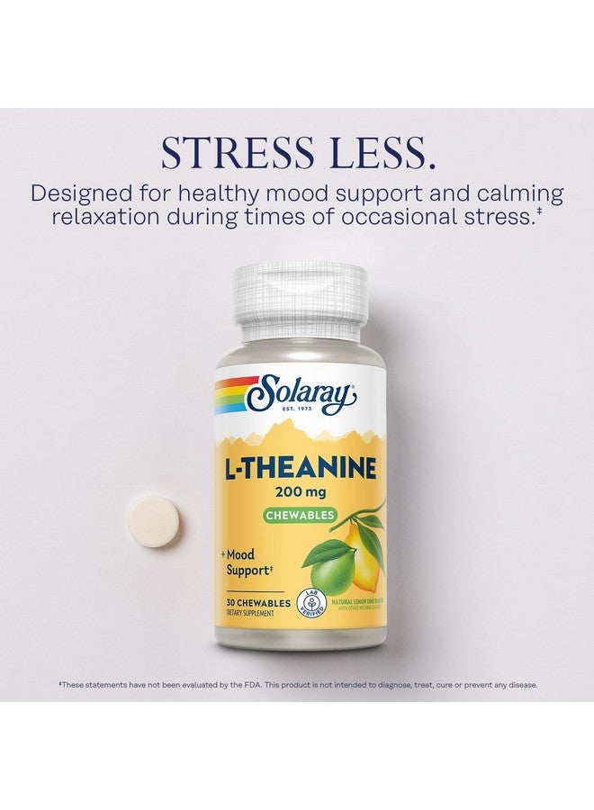 SOLARAY سولاري L ثيانين 200 ملغ، مكمل دعم المزاج مع فيتامين B6 - دعم مهدئ أثناء التوتر العرضي - نكهة الليمون واللايم الطبيعية - ضمان 60 يوم، مختبر موثق - 30 حصة، 30 مضغ - Image 3