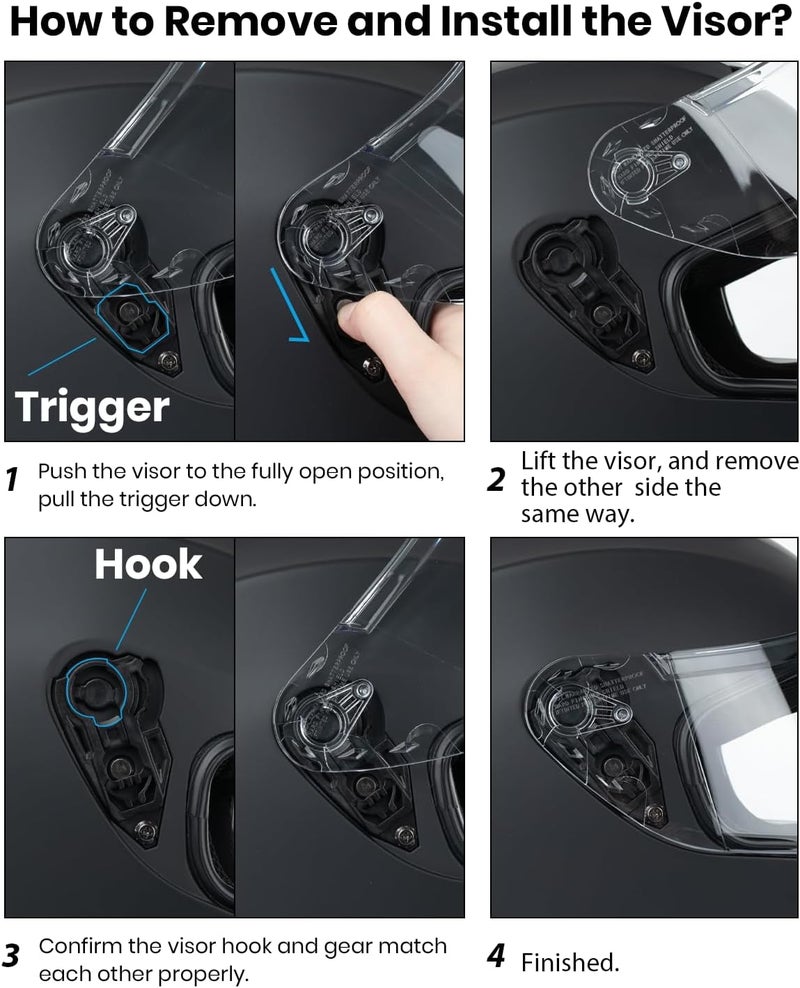 Favoto DOT Approved Full Face Motorcycle Helmet with Anti-Fog Film - Matte Black, Size L - Image 5