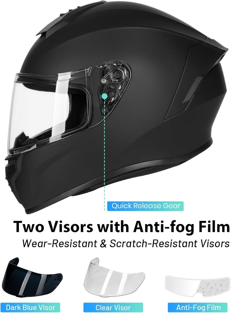 Favoto DOT Approved Full Face Motorcycle Helmet with Anti-Fog Film - Matte Black, Size L - Image 4