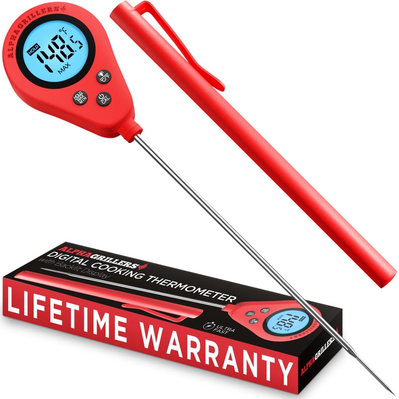 Alpha Grillers Instant Read Meat Thermometer Digital Food Thermometer for Cooking Grilling Bread Baking Liquids and Air Fryer with Temperature Guide, Long Probe and Large Backlit Display - Image 5