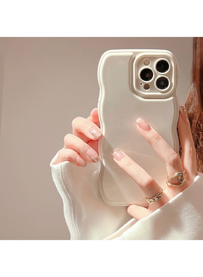 NIBEMINENT Simple Waves Protective TPU Case Cover For iPhone 15 Pro Max, Off White