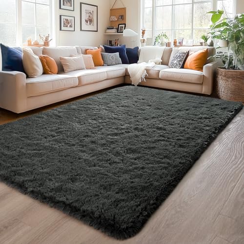 Chicrug Soft Area Rugs for Bedroom Living Room Plush Fluffy Rug 5x8 Feet, Shag Furry Area Rug Carpet Non Shedding for Nursery Children Kids Girls Room Home Decorative, Dark Grey - Image 2