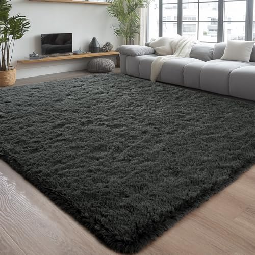 Chicrug Soft Area Rugs for Bedroom Living Room Plush Fluffy Rug 5x8 Feet, Shag Furry Area Rug Carpet Non Shedding for Nursery Children Kids Girls Room Home Decorative, Dark Grey - Image 1