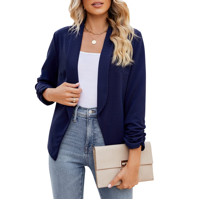 POGTMM POGT Navy Blue Blazer for Women,Open Front Dressy Cardigans Blazer Petite(M, Navy Blue) - Image 3