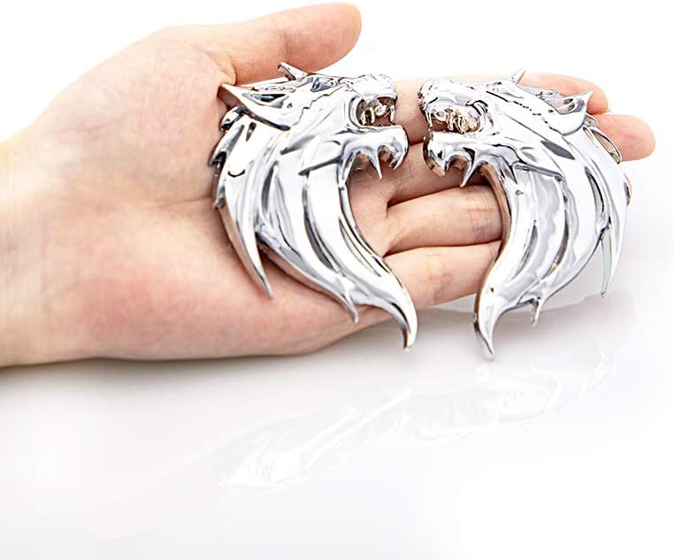 CARRUN 2pcs 3D Wolf Head Metal Emblem Car Motorcycles Side Fender Rear Styling Emblem Badge Decal (Silver) - Image 1