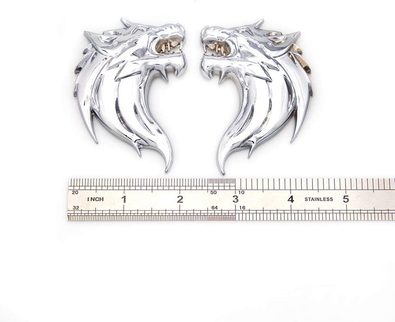 CARRUN 2pcs 3D Wolf Head Metal Emblem Car Motorcycles Side Fender Rear Styling Emblem Badge Decal (Silver) - Image 5
