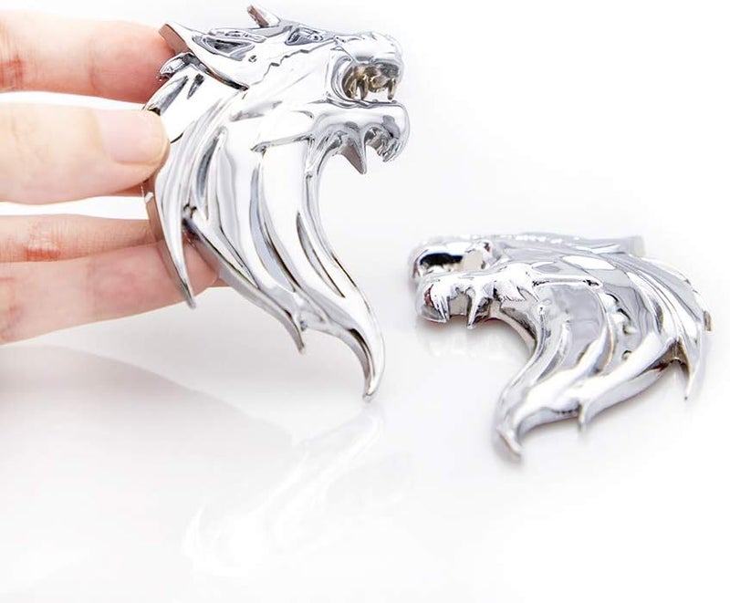 CARRUN 2pcs 3D Wolf Head Metal Emblem Car Motorcycles Side Fender Rear Styling Emblem Badge Decal (Silver) - Image 2