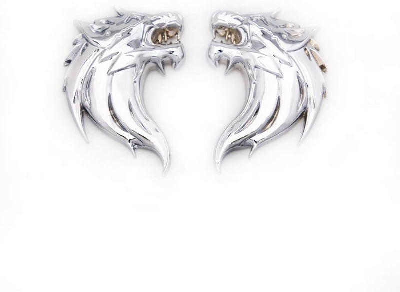 CARRUN 2pcs 3D Wolf Head Metal Emblem Car Motorcycles Side Fender Rear Styling Emblem Badge Decal (Silver) - Image 3