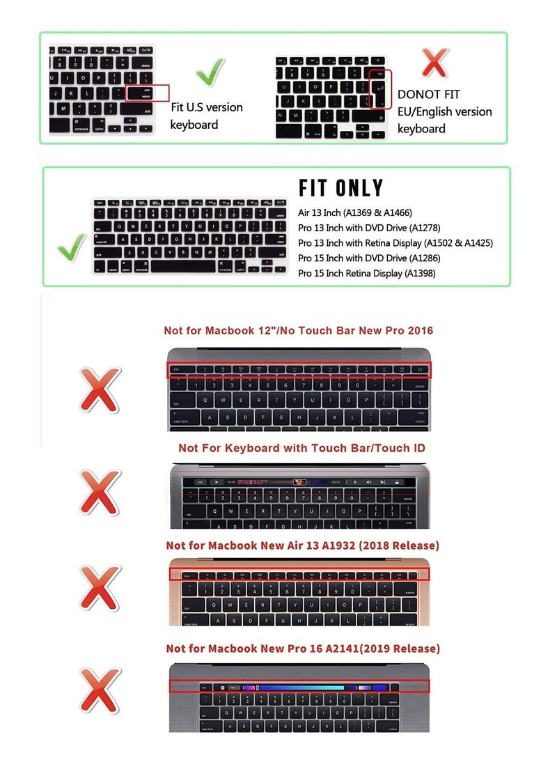 أمم واقي غطاء لوحة مفاتيح من السيليكون باللغة العربية والإنجليزية فائق النحافة لماك بوك اير 13 "(ايه 1369 / ايه 1466) وماك بوك برو مع أو بدون شاشة ريتينا 13" / 15"/17 " 2015 أو إصدار أقدم ، أسود - Image 2