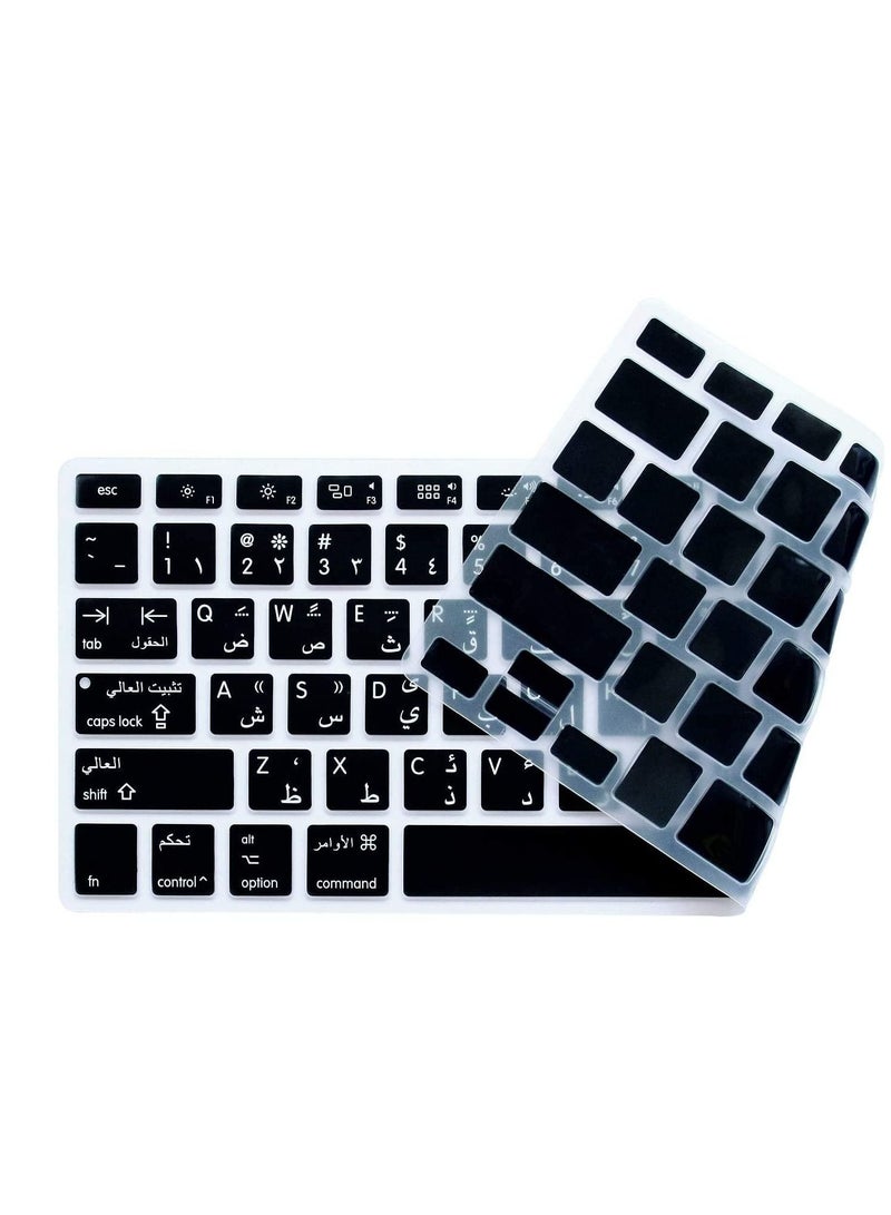 أمم واقي غطاء لوحة مفاتيح من السيليكون باللغة العربية والإنجليزية فائق النحافة لماك بوك اير 13 "(ايه 1369 / ايه 1466) وماك بوك برو مع أو بدون شاشة ريتينا 13" / 15"/17 " 2015 أو إصدار أقدم ، أسود - Image 4