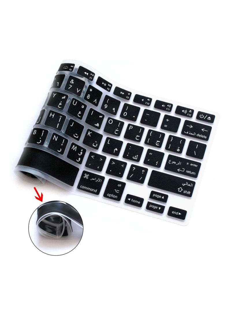 أمم واقي غطاء لوحة مفاتيح من السيليكون باللغة العربية والإنجليزية فائق النحافة لماك بوك اير 13 "(ايه 1369 / ايه 1466) وماك بوك برو مع أو بدون شاشة ريتينا 13" / 15"/17 " 2015 أو إصدار أقدم ، أسود - Image 5
