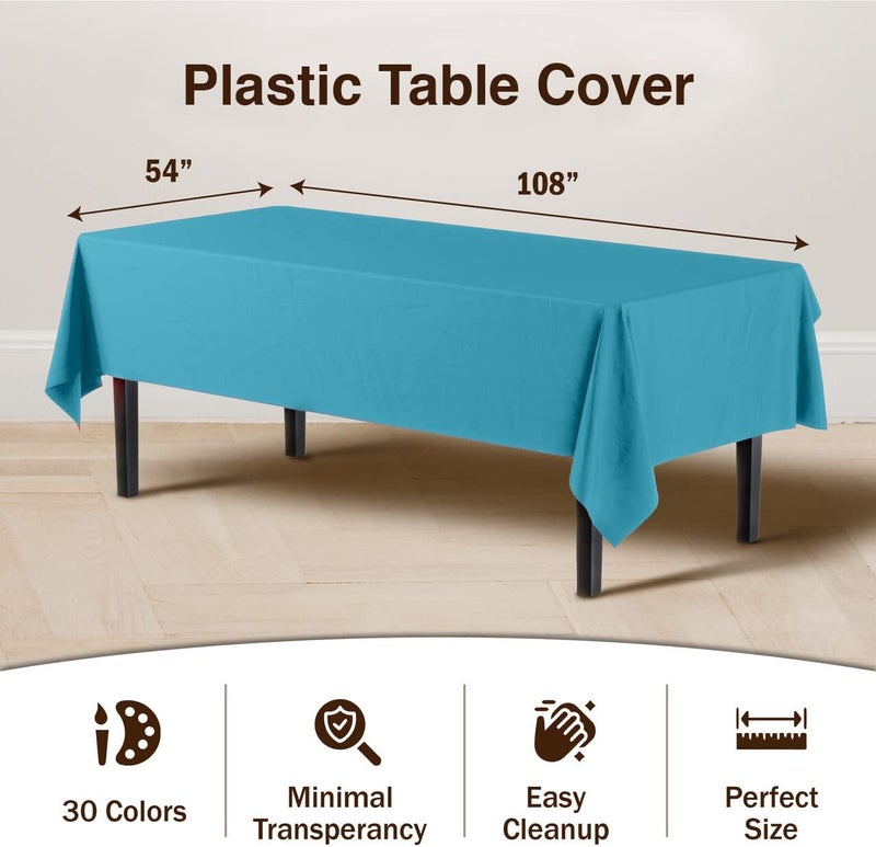 Exquisite Party Solids 12-Pack Premium Plastic Tablecloth 54in. x 108in. Rectangle Table Cover - Turquoise - Image 3