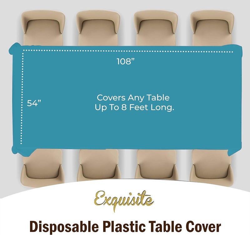 Exquisite Party Solids 12-Pack Premium Plastic Tablecloth 54in. x 108in. Rectangle Table Cover - Turquoise - Image 4