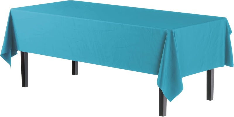 Exquisite Party Solids 12-Pack Premium Plastic Tablecloth 54in. x 108in. Rectangle Table Cover - Turquoise - Image 2