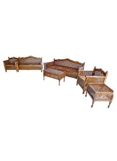mahome Intricately Carved Wooden Arabic Sofa Set, 7 Pieces. sutable for living room sofa. office and garden furniture (Pine Wood, 7 seater)  - Image 5