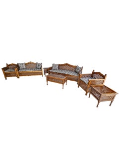 mahome Intricately Carved Wooden Arabic Sofa Set, 7 Pieces. sutable for living room sofa. office and garden furniture (Pine Wood, 7 seater)  - Image 2