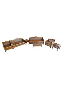 mahome Intricately Carved Wooden Arabic Sofa Set, 7 Pieces. sutable for living room sofa. office and garden furniture (Pine Wood, 7 seater)  - Image 3