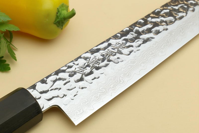 Yoshihiro VG10 46 Layers Hammered Damascus Sujihiki Japanese Slicer Knife (9.5" (240mm) Ambrosia Handle) - Image 4
