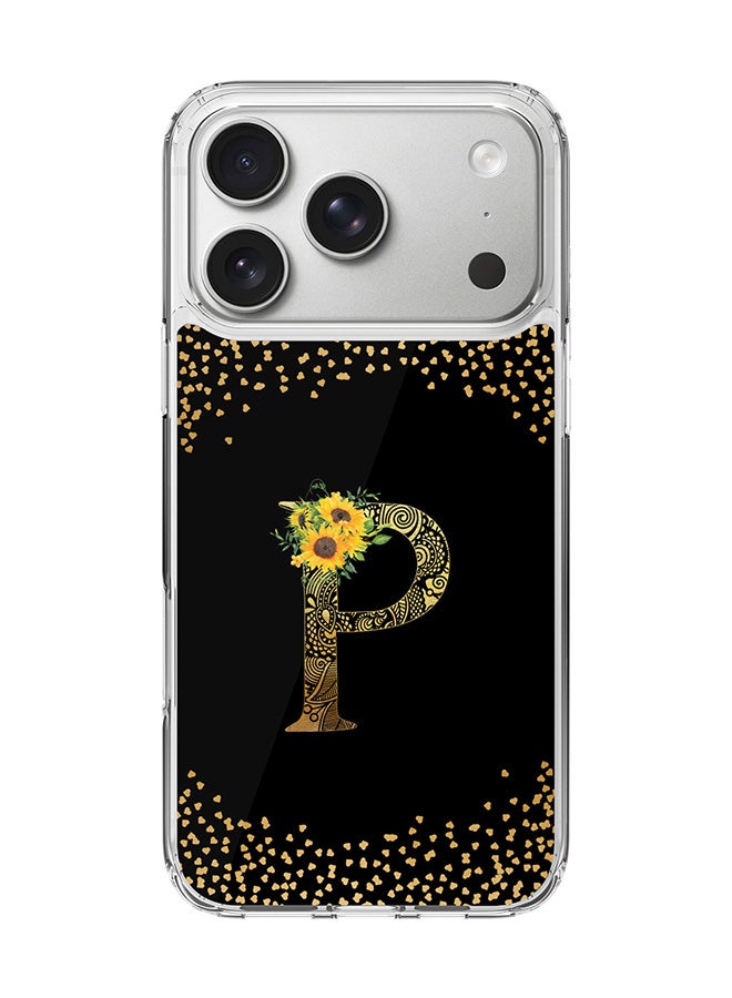 Stylizedd Classic Clear MagSafe Case for iPhone 17 Pro , Hybrid Soft Case Flexible Edges Anti Drop TPU PC Gel Thin Transparent Cover [ Designed for iPhone 17 Pro ] - Custom Monogram Initial Letter Floral Pattern Alphabet - P ( Black )