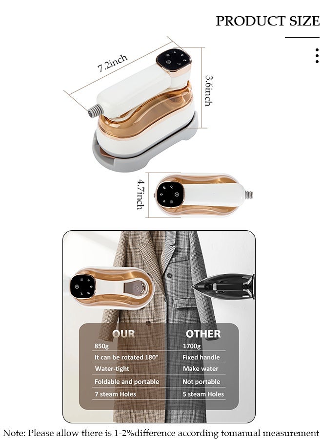 DUNISO مكواة بخار محمولة، مكواة سفر صغيرة مع شاشة عرض LED، مكواة بخار محمولة قابلة للطي تدور 180 درجة، تسخين سريع في 30 ثانية، تدعم الكي الجاف والرطب للمنزل والسفر - Image 2