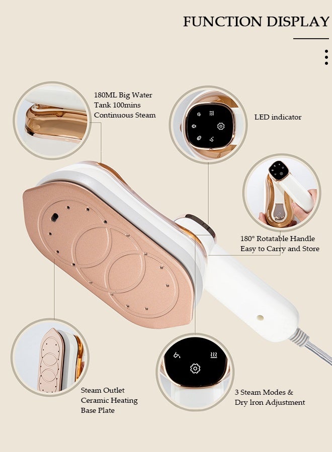 DUNISO مكواة بخار محمولة، مكواة سفر صغيرة مع شاشة عرض LED، مكواة بخار محمولة قابلة للطي تدور 180 درجة، تسخين سريع في 30 ثانية، تدعم الكي الجاف والرطب للمنزل والسفر - Image 5