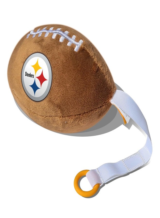 Smilo Pittsburgh Steelers Plush Football Pacifier Holder by Smilo - Officially Licensed NFL Soother Holder - Soft Plush Toy and Dummy Holder - Fits Any Pacifier - Stroller Accessory & Newborn Essential - Image 1
