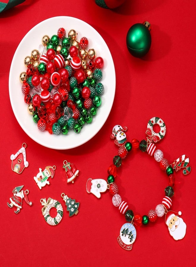 HSWE 2083PCS+ Christmas Beads Charms for Jewelry Making Red Green Gold Xmas Bow Jingle Bells Wooden Clay Beads Christmas Tree Santa Snowman Wreath Pendant for Holiday Party Necklace Bracelet DIY Supply - Image 3