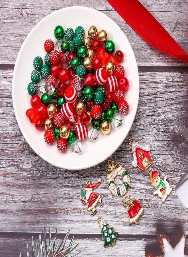 HSWE 2083PCS+ Christmas Beads Charms for Jewelry Making Red Green Gold Xmas Bow Jingle Bells Wooden Clay Beads Christmas Tree Santa Snowman Wreath Pendant for Holiday Party Necklace Bracelet DIY Supply - Image 5