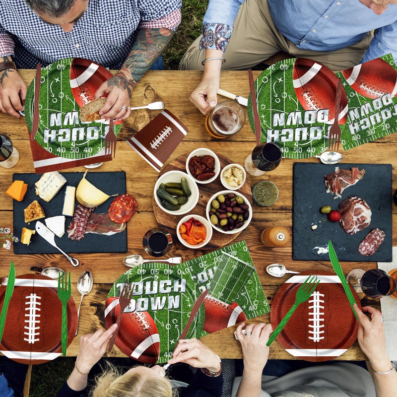 Dydamud Football Party Decorations, Football Plates Napkins Tablecloth Banner Touch Down Football Party Supplies Kit for Football Game Day Tailgate Party, Football Birthday Party Decorations, Serve 25 - Image 4