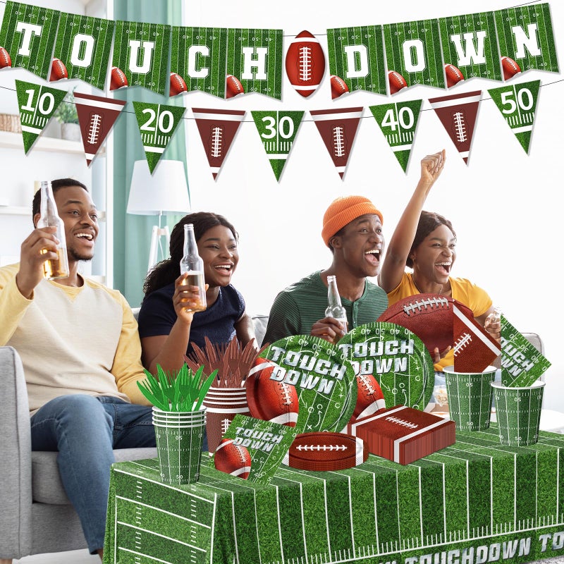 Dydamud Football Party Decorations, Football Plates Napkins Tablecloth Banner Touch Down Football Party Supplies Kit for Football Game Day Tailgate Party, Football Birthday Party Decorations, Serve 25 - Image 3