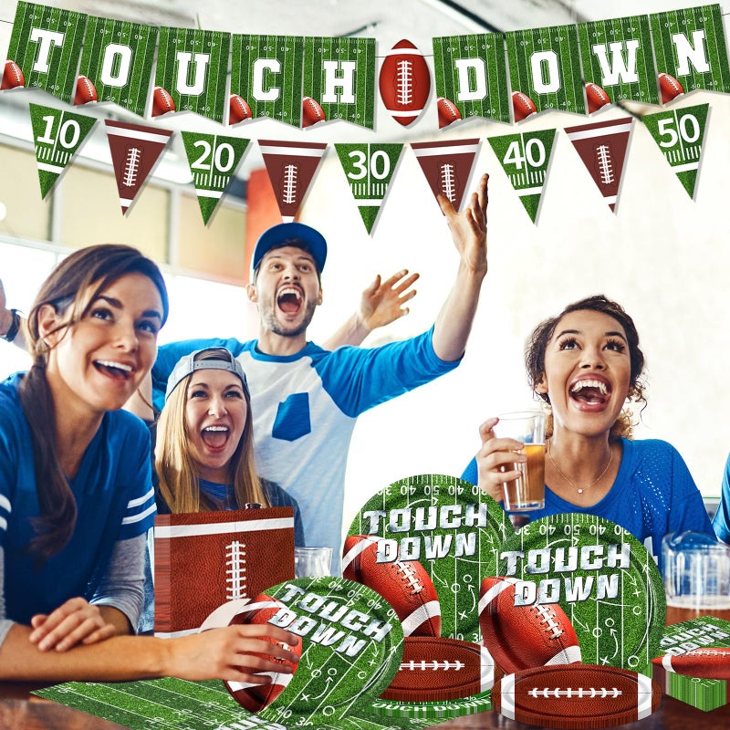 Dydamud Football Party Decorations, Football Plates Napkins Tablecloth Banner Touch Down Football Party Supplies Kit for Football Game Day Tailgate Party, Football Birthday Party Decorations, Serve 25 - Image 5