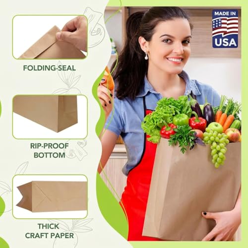 MESHA Paper Grocery Bags 12 x 7 x 17 Inches 100Pcs Bulk, Heavy Duty 60 Lbs Kraft Brown Paper Bag, Large Grocery Kraft Sacks -Takeout, Restaurant, Retail, Shopping - Image 3