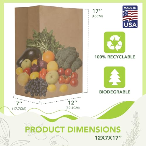MESHA Paper Grocery Bags 12 x 7 x 17 Inches 100Pcs Bulk, Heavy Duty 60 Lbs Kraft Brown Paper Bag, Large Grocery Kraft Sacks -Takeout, Restaurant, Retail, Shopping - Image 2