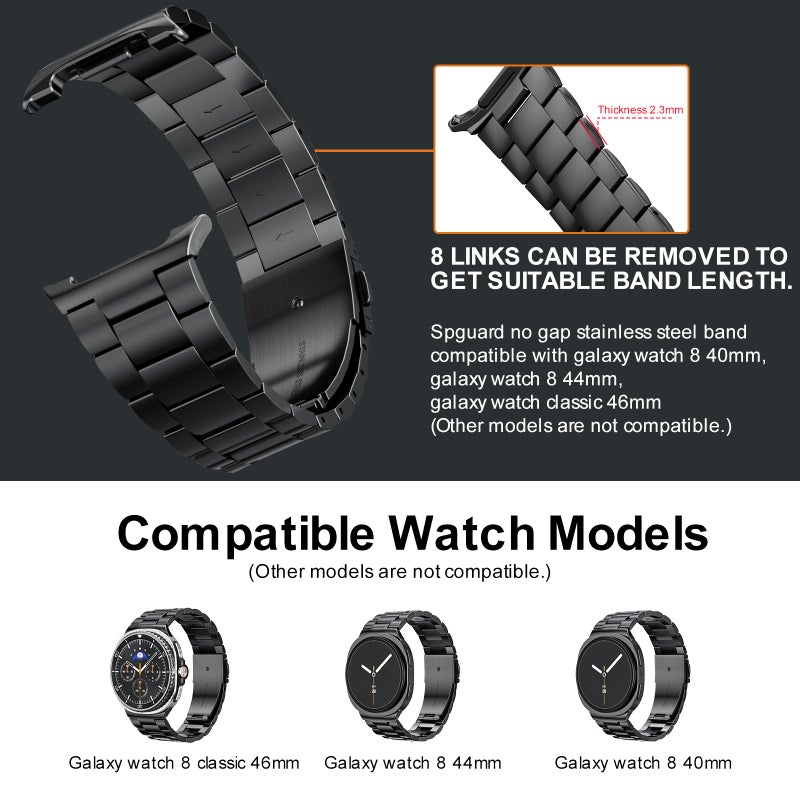SPGUARD Metal Band Compatible with Samsung Galaxy Watch 8 40mm/44mm/Classic 46mm 2025,No Gap Business Stainless Steel Strap for Galaxy Watch8 Men Women,NOT for Other Models(Black) - Image 3