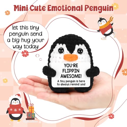CryCarrot Mini Positive Crochet Penguin Birthday Gifts for Women, Funny Mothers Day Graduation Brithday Gifts for Women Men Boys Girls, Inspirational Appreciation Gifts for Adult Kid Teen Coworker Friend Decor - Image 2