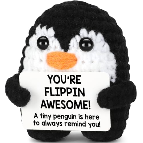 CryCarrot Mini Positive Crochet Penguin Birthday Gifts for Women, Funny Mothers Day Graduation Brithday Gifts for Women Men Boys Girls, Inspirational Appreciation Gifts for Adult Kid Teen Coworker Friend Decor - Image 1